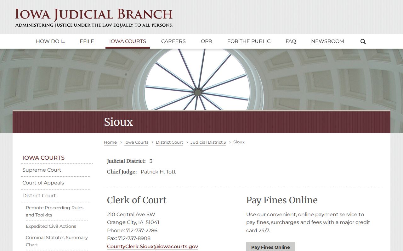 Sioux County bench warrant Clerk of Court contact page